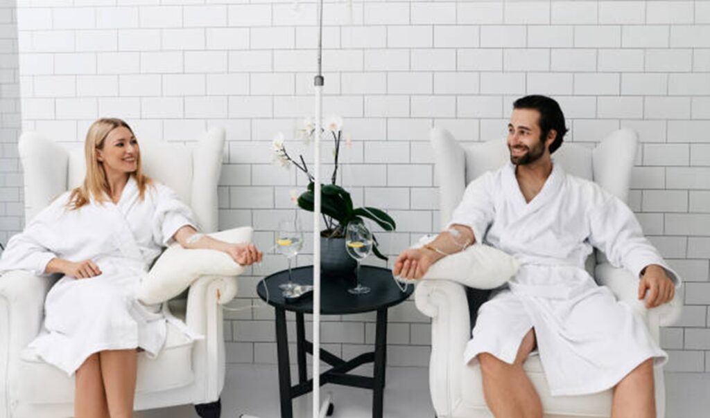 Patients relaxing while receiving IV therapy treatment